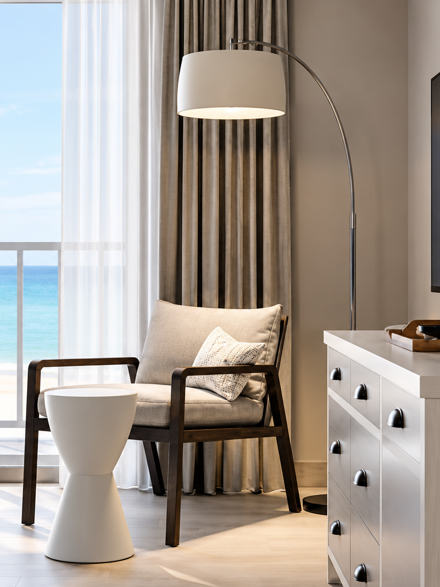 chair in seating area of hotel room 