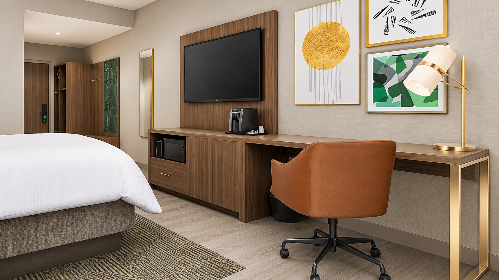 modern hotel desk in guest room 