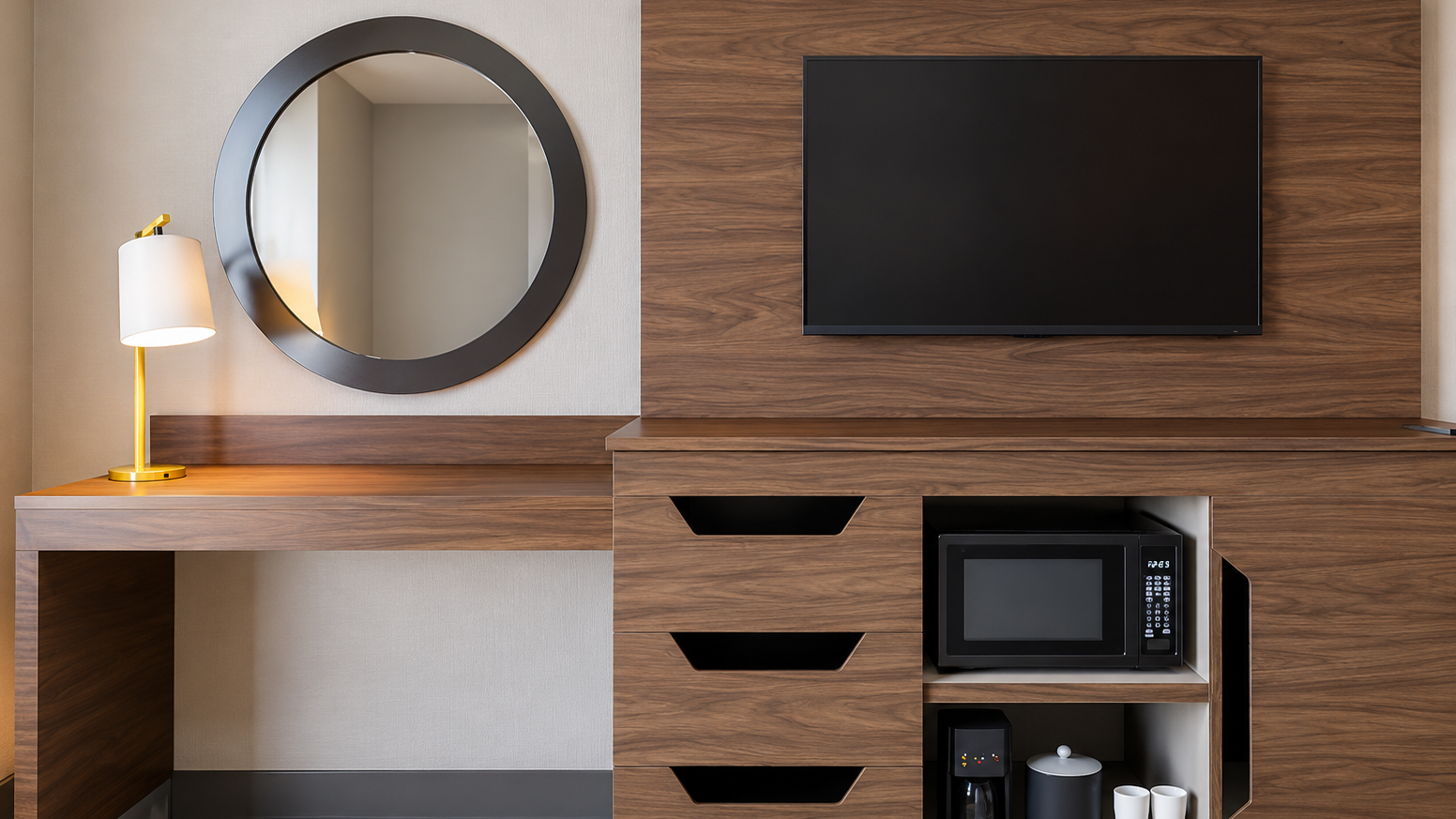 hotel desk in guest room 