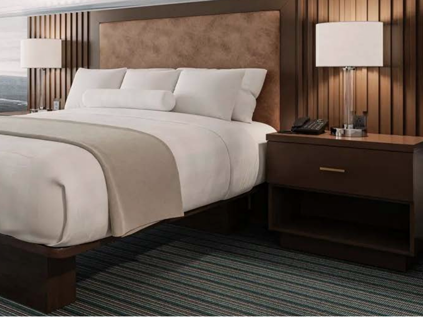 hotel bed with nightstand