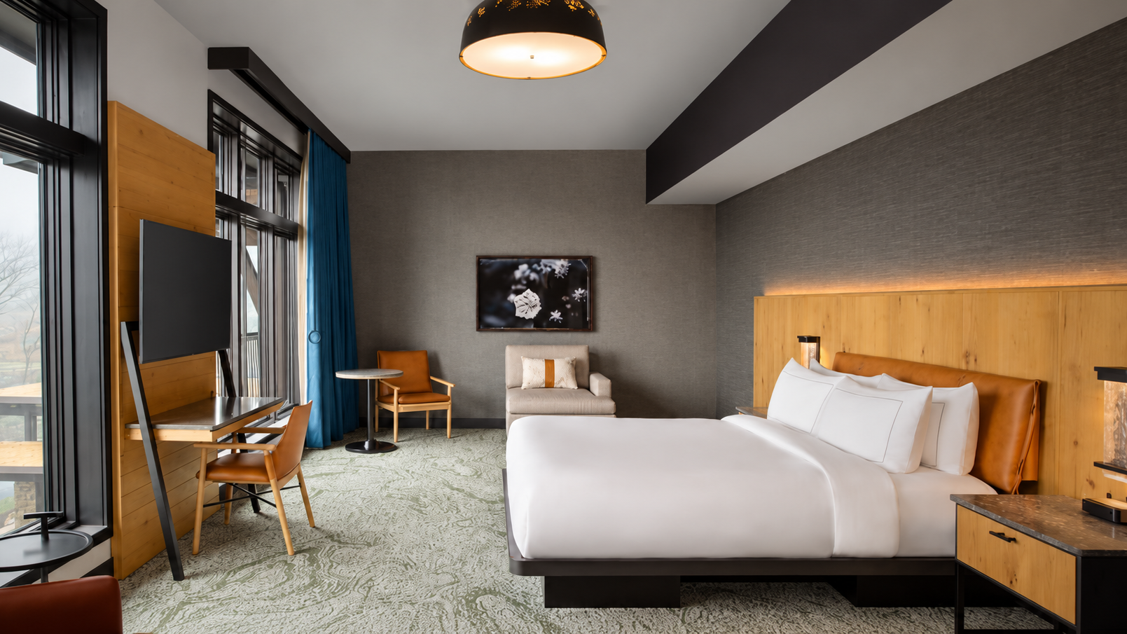 modern hotel room with casegoods